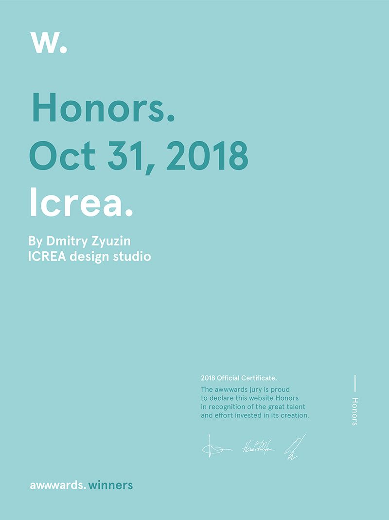 Awwwards. Icrea Design Studio. Honorable Mention