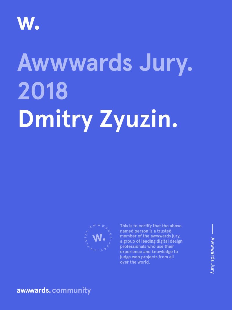 Dmitry Zyuzin. Awwwards jury 2018